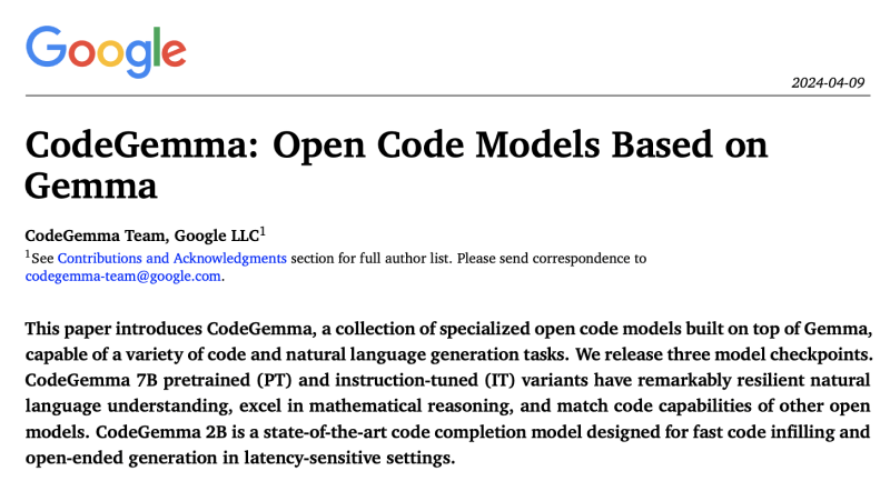 CodeGemma - 谷歌开源推出的代码生成大模型