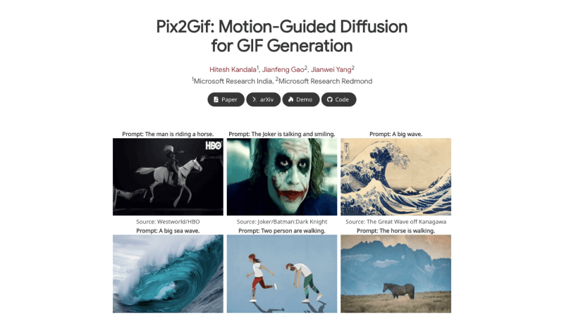 Pix2Gif - 微软推出的静态图像转动态GIF的扩散模型