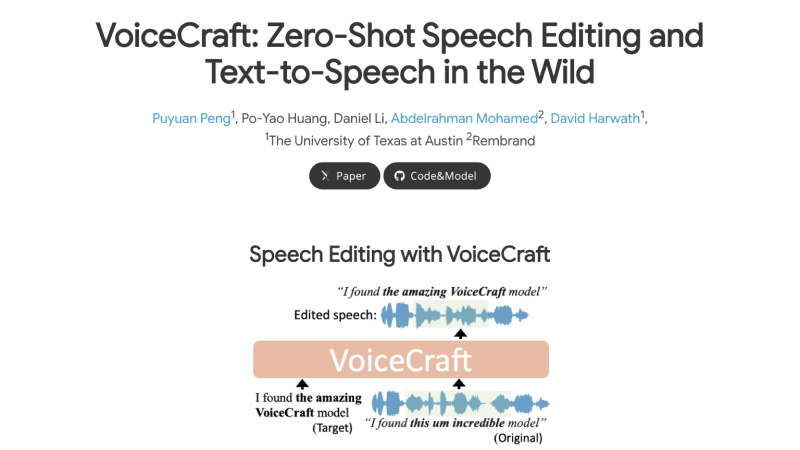 VoiceCraft - 开源的语音编辑和文本转语音模型 - AI应用导航